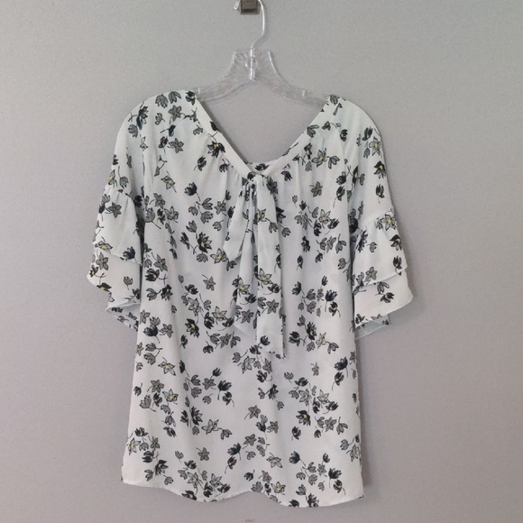 EUC✨ LOFT light blue/aqua women's XL Fleur Tiered Sleeve Top short sleeve blouse - Picture 12 of 17